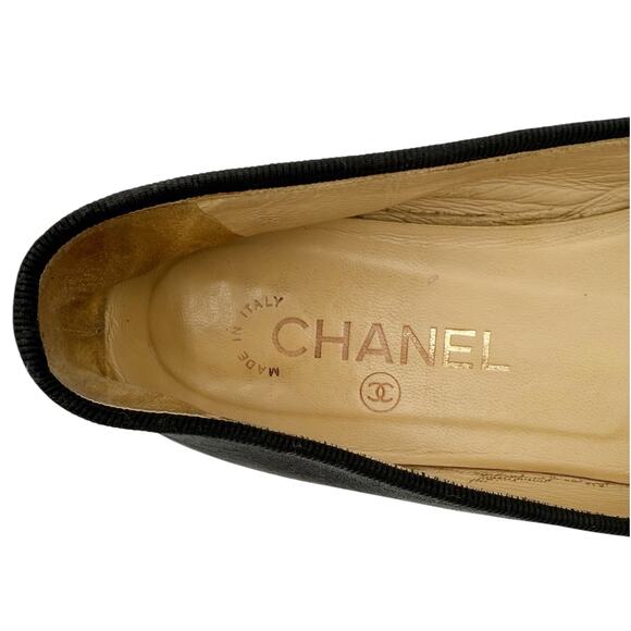 Chanel CC Cap Toe Black Leather Ballet Flat Shoes Size 38 US 7-7.5 - Picture 5 of 11